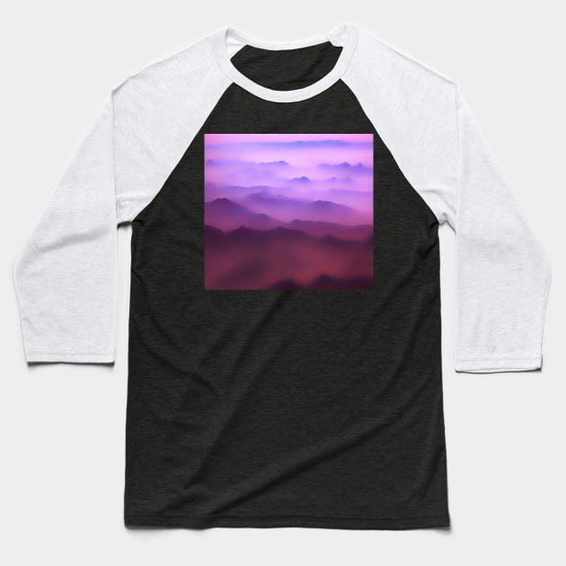 Misty Mountains - unearthly landscape with mountain peaks in pink and purple (airbrush style) Baseball T-Shirt by AtlasMirabilis